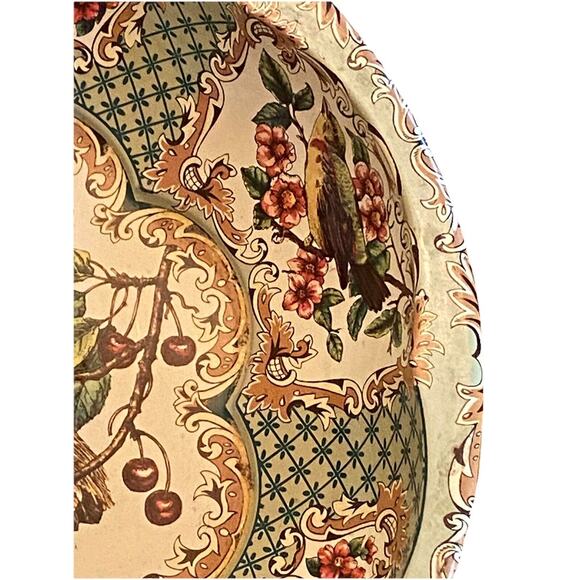 1971 Daher Decorated Ware Scalloped 10” Tin Bowl England Birds Berries 11101 - Picture 6 of 12